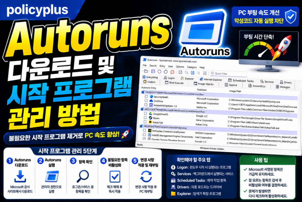 Autoruns 다운로드 및 시작 프로그램 관리 방법
