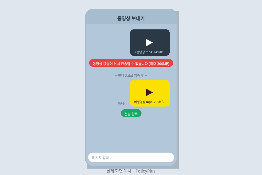 카카오톡 전송 실패 → 압축 후 성공 화면